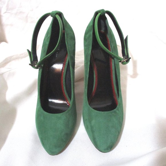 NEW CELINE PARIS PUMP WEDGE High Heel Shoe 37 GREEN Suede - Picture 4 of 7